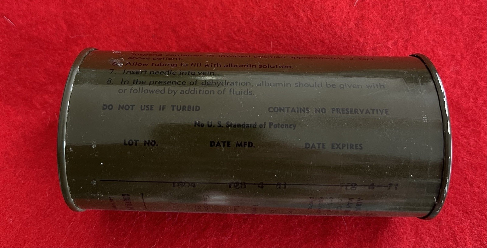 Vietnam War Era US Serum Albumin Can LRRP SEAL SOG MIKE FORCE First Aid Medic