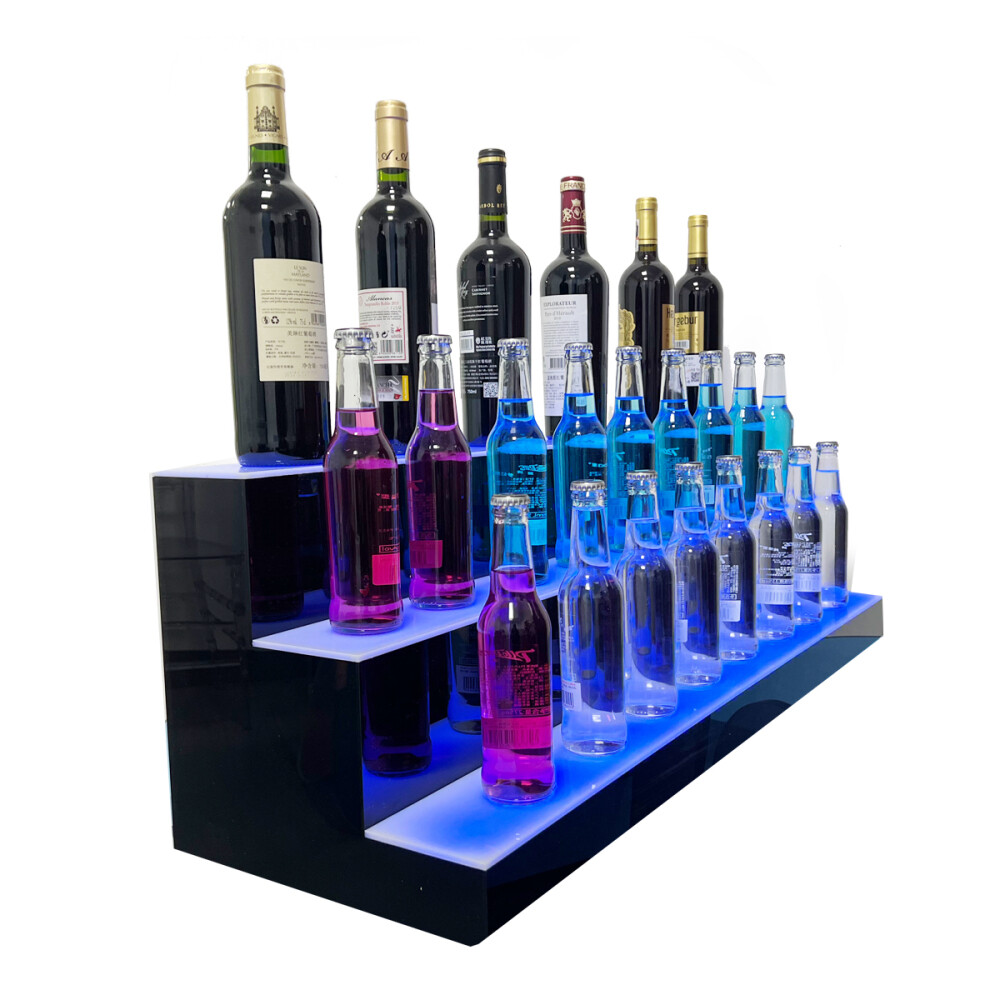 3-Tier LED Lighted Shelf Rack Illuminated Liquor Bottle Shelf Bar Display Stand