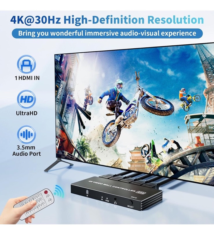 4k VIDEO TV WALL CONTROLLER 2*2 HDMI inputs HDMI Output processor with remote
