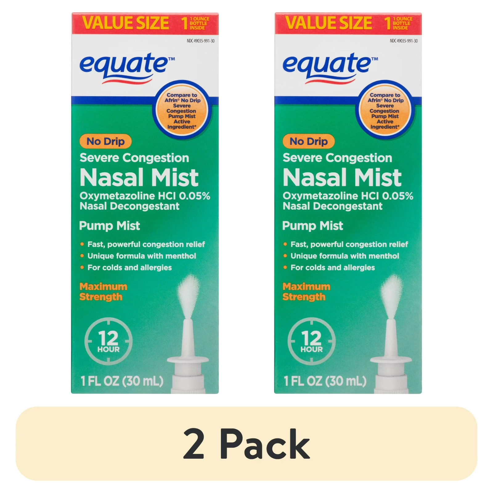Equate Maximum Strength No Drip Severe Nasal Congestion Relief 1 fl oz (2 pack)