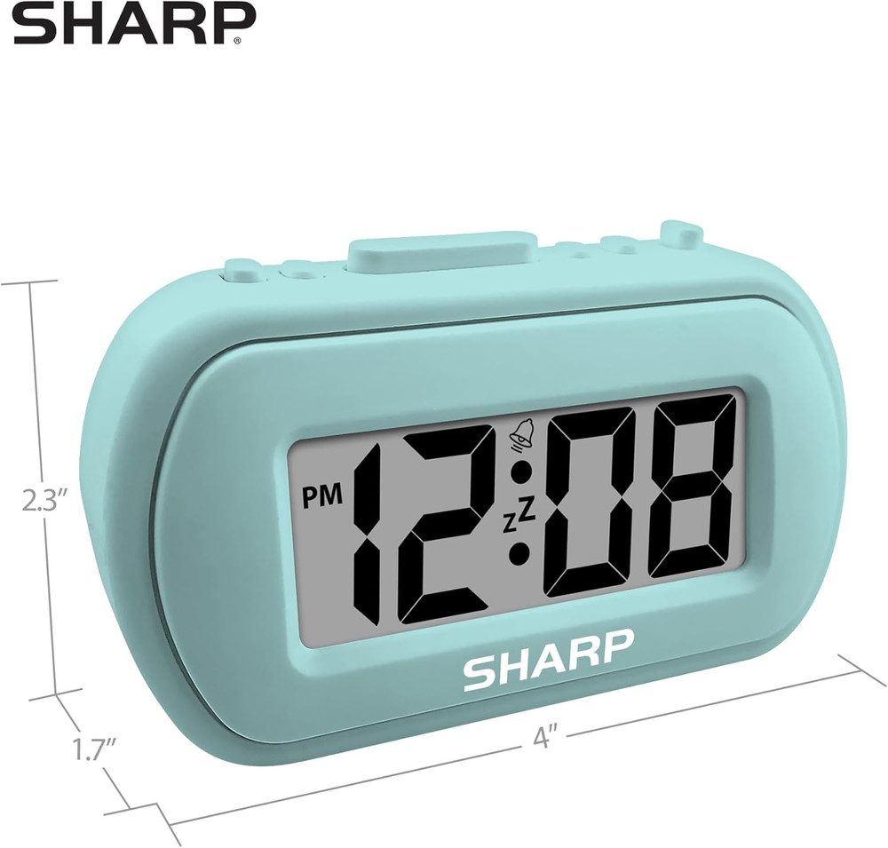 SHARP Digital Alarm Clock – Tactile Case with Soft Rubberized Finish - Battery O