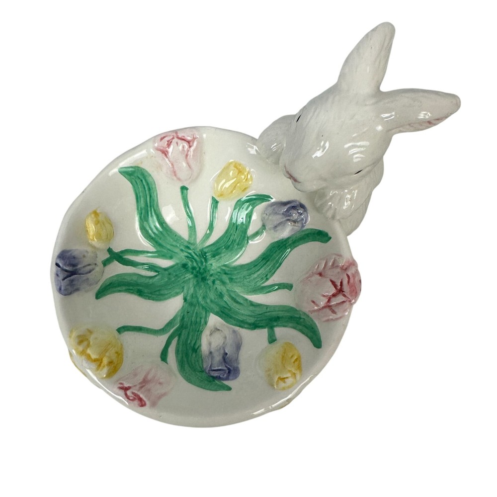 Hand-Painted Ceramic Bunny Candy Dish With Floral Design