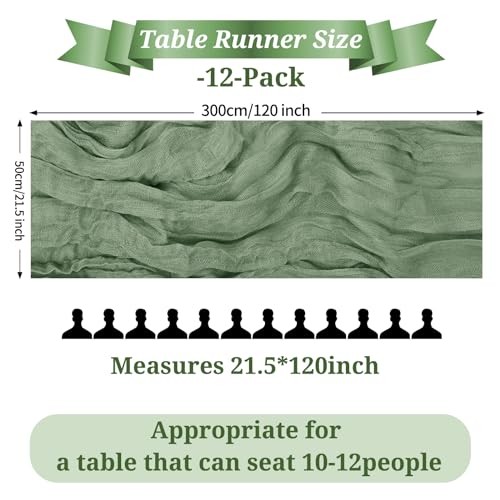 Table Runner, 10FT Cheesecloth Table Runner Long Romantic 12 Pack Sage Green