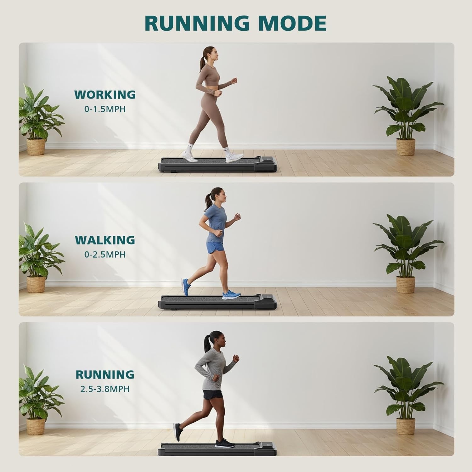 Smug Compact Armless Treadmill, Space Saving Design for Home & Office, Quiet Und