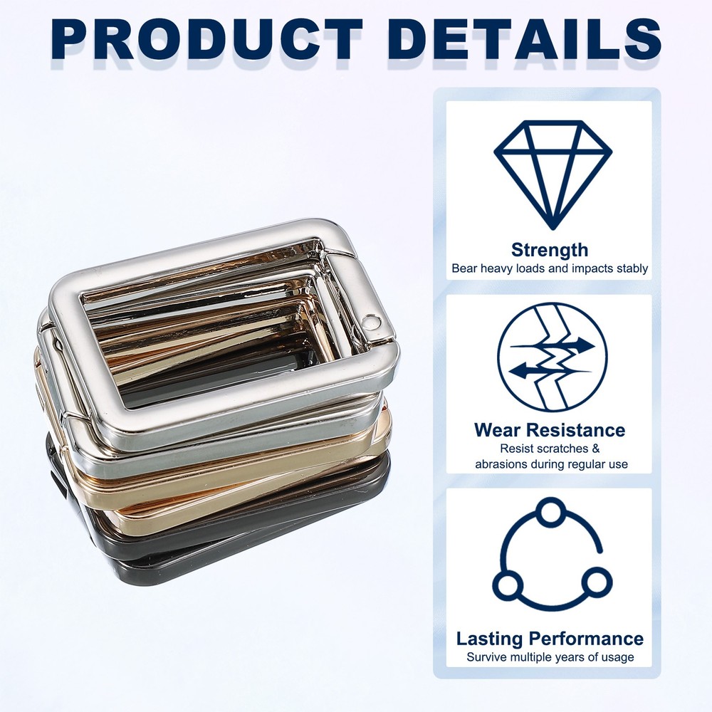 10 Pcs 40mm Square Shaped Spring Snap Keychain Clip for Purses Silver