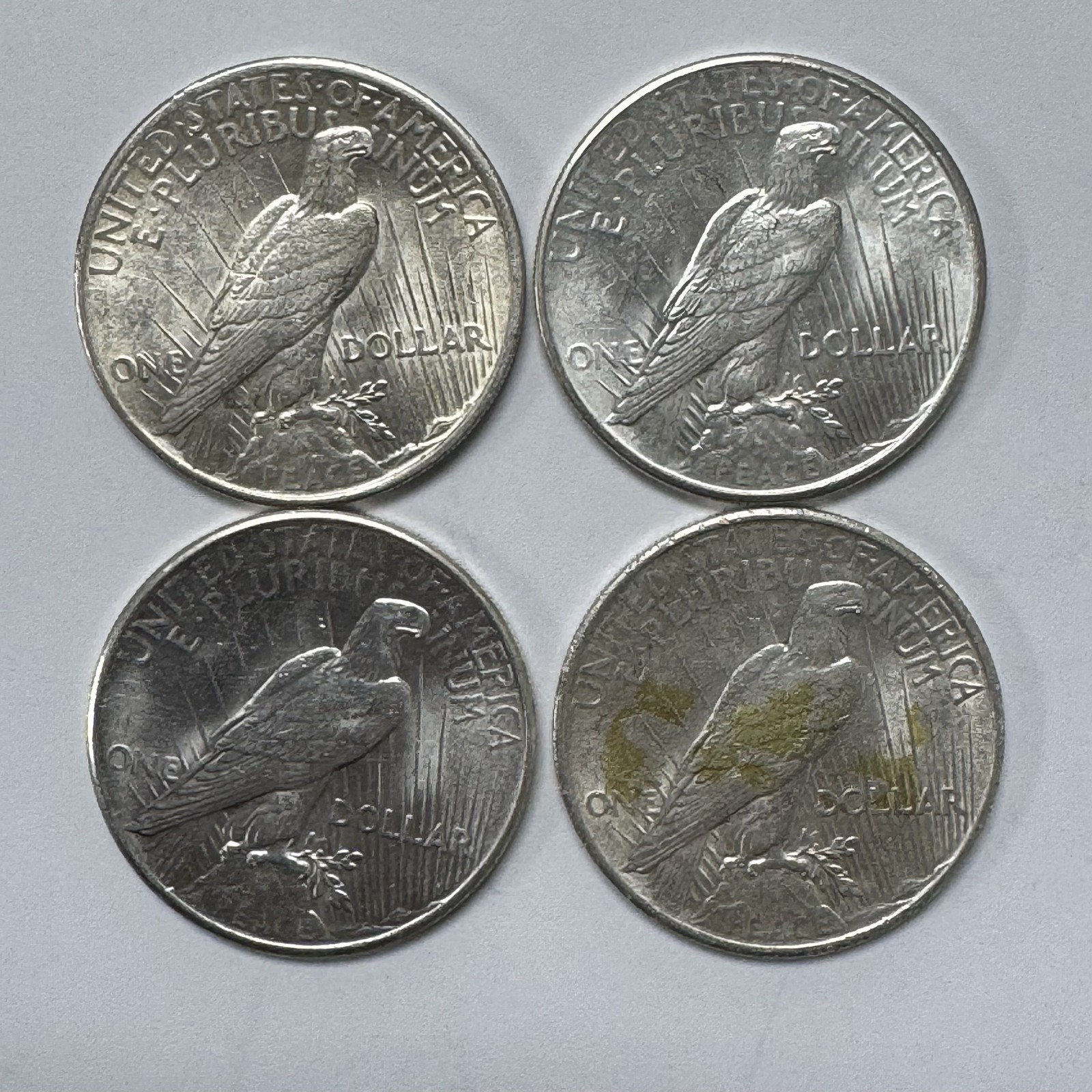 Lot of 4 1925 Peace Silver Dollars 90% US $1 Coins
