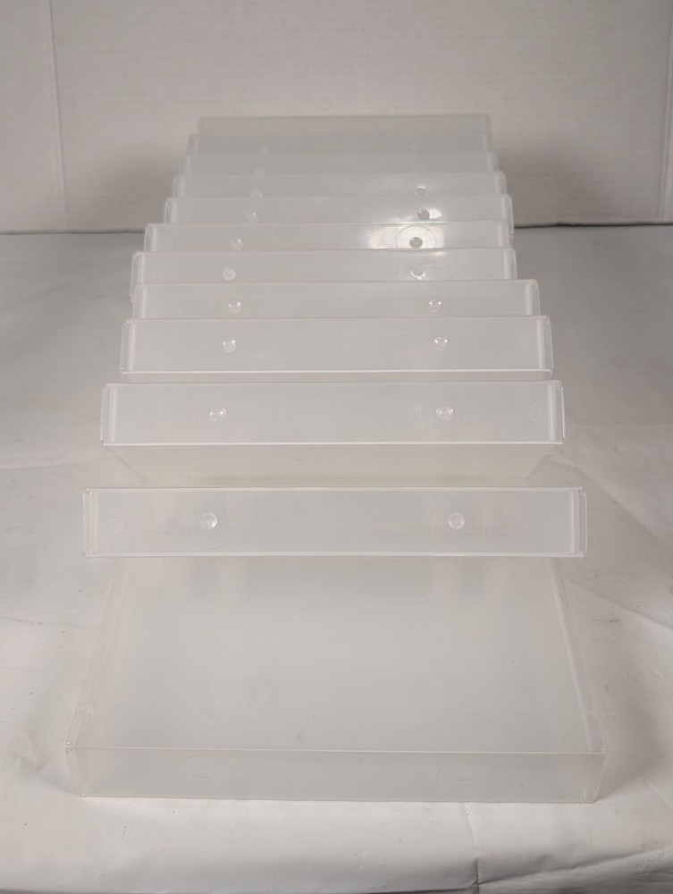 12 Clear Translucent Plastic VHS Tape Cases Storage Boxes Snap Closure Lot