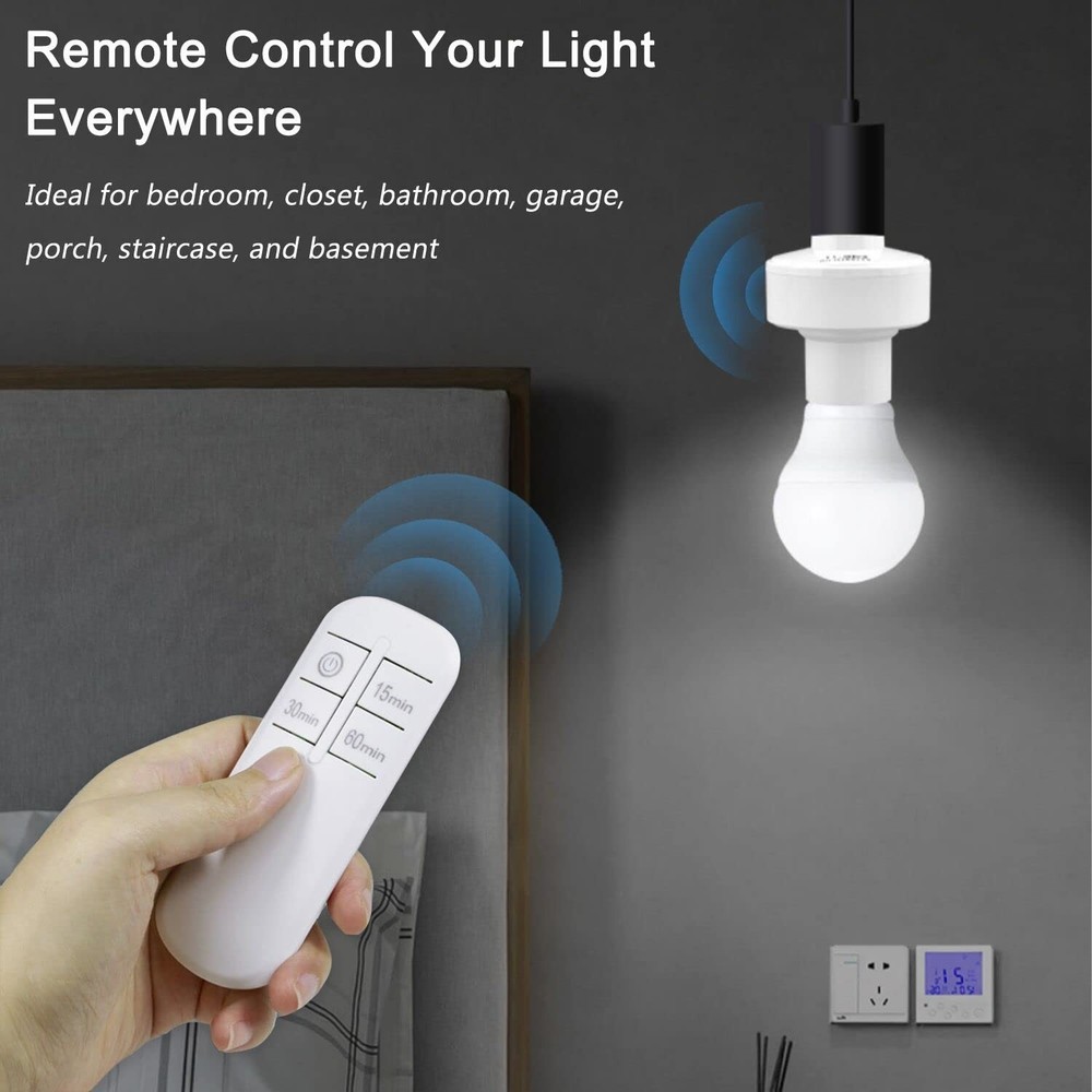 Remote Control Light Bulb Socket, E26 E27 Bulb Lamp Holder with Remote Control