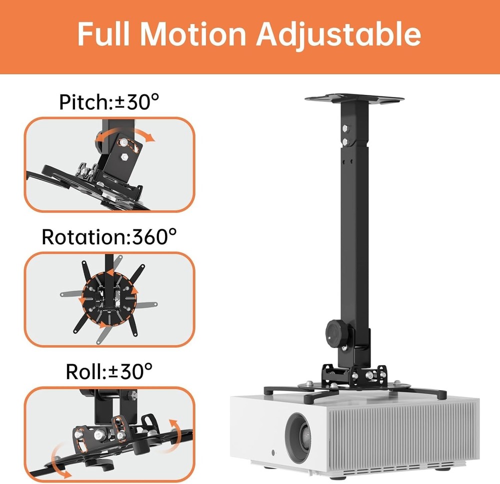 Universal Projector Ceiling Mount Wall Bracket Holder Fit Flat or Sloped Ceiling