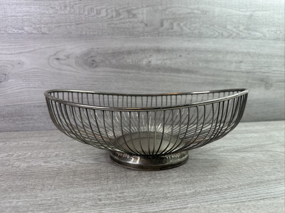 Vintage Leonard Oval Wire Silverplate Bread Fruit Basket Hong Kong