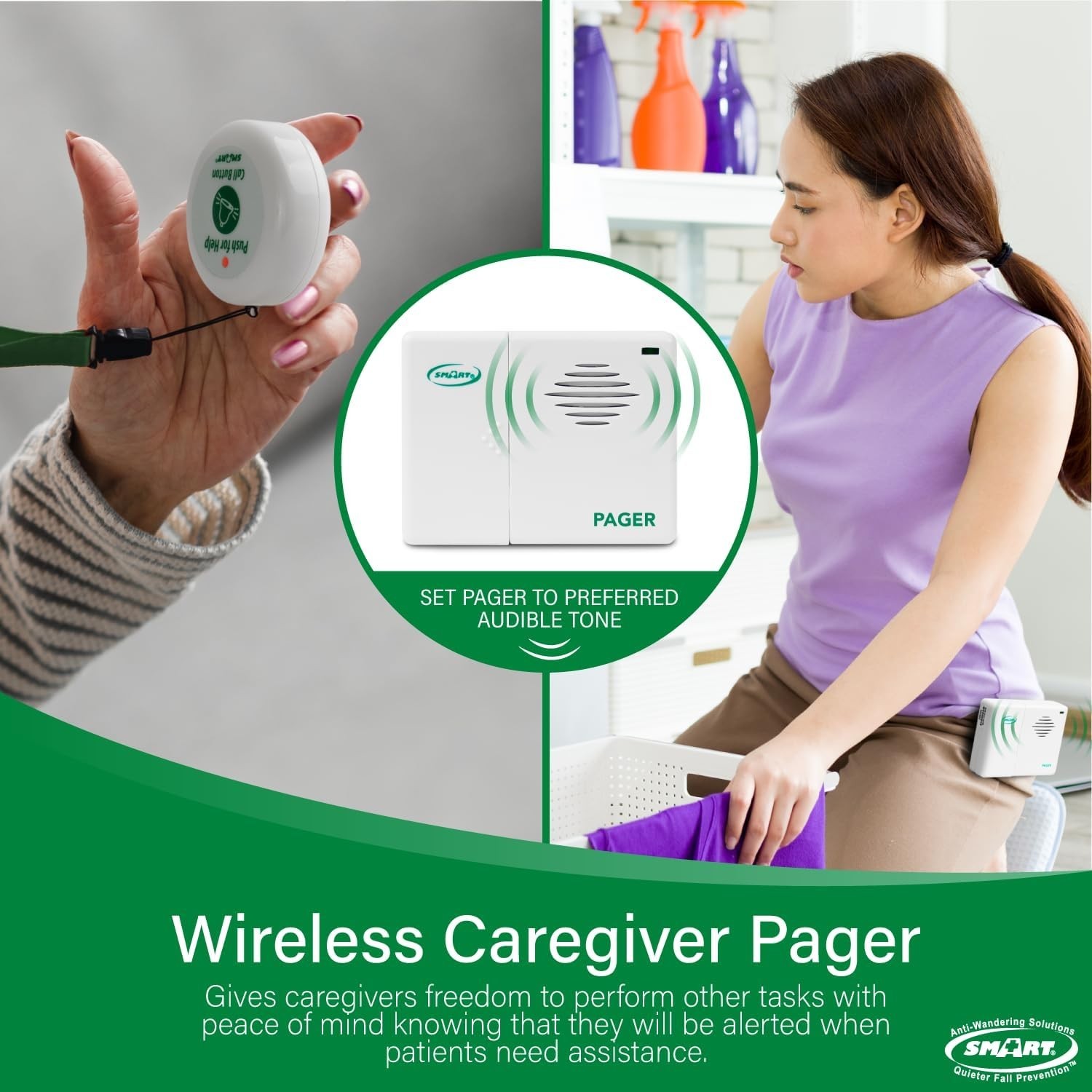 Wireless Caregiver Pager System with 2 Call Buttons for Elderly Assistance