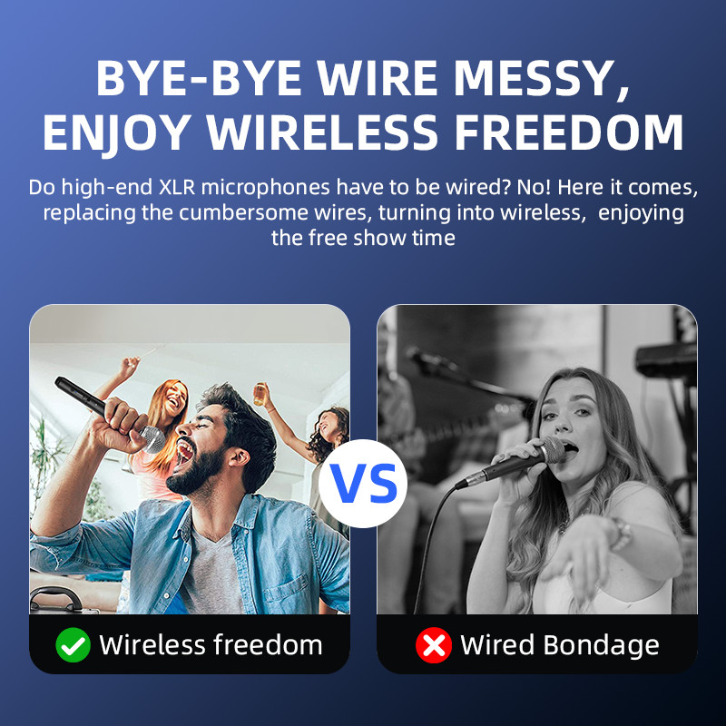 Wireless XLR Microphone Transmitter Receiver, 2.4GHz Plug-on Mic 24bit/192Khz