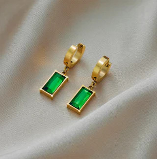 Green Crystal Square Earrings