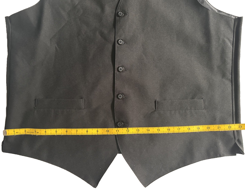 Black Comfort Poly Vest Size XL 5-Button Full Back Inside Pockets Poly Lined