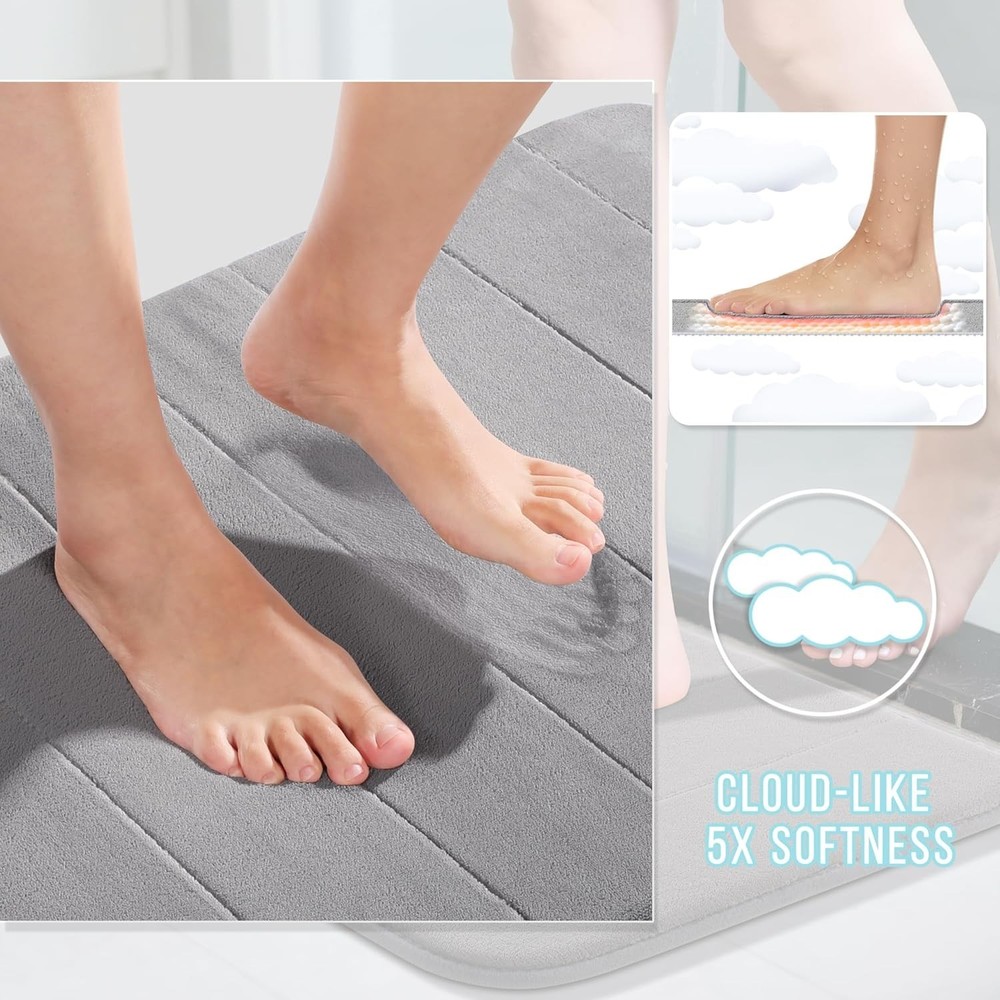 Grey U-Shaped Memory Foam Bath Mat - Super Absorbent & Machine Washable 24x20