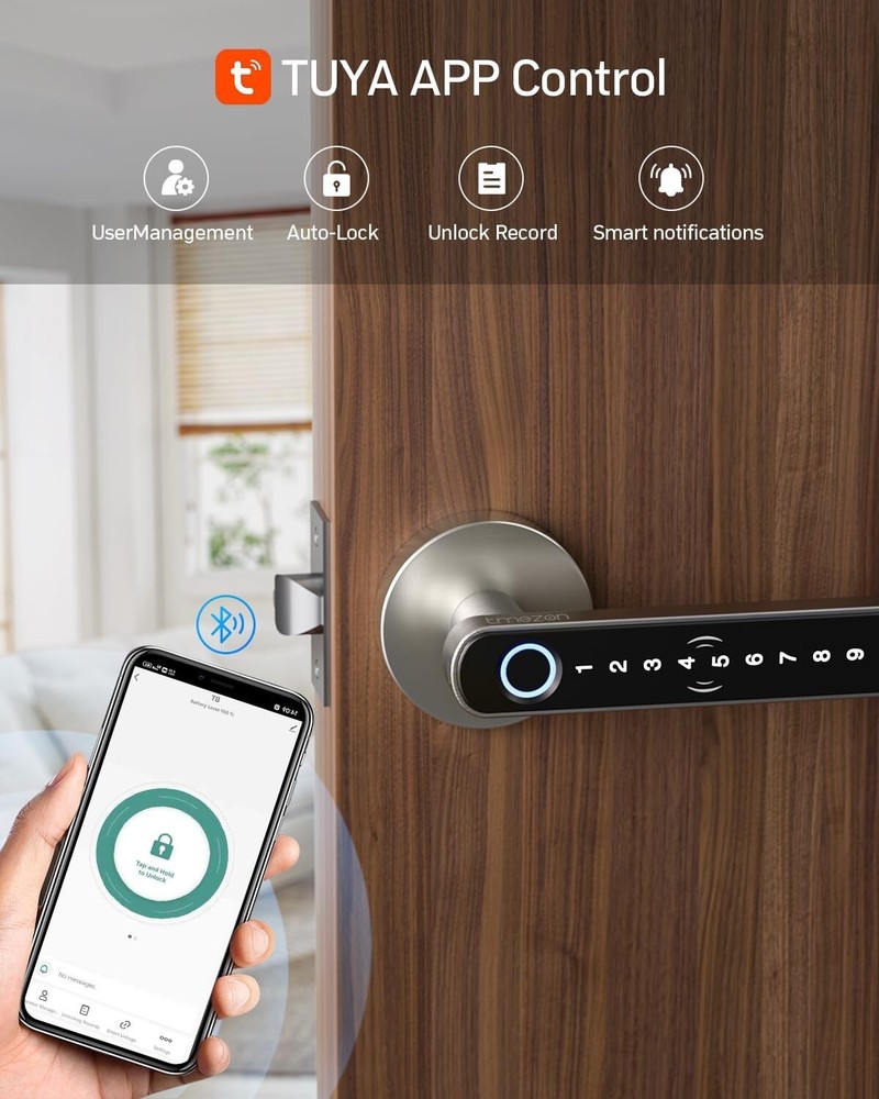 Fingerprint Smart Door Lock with Handle & Keypad Remote Access Bluetooth APP