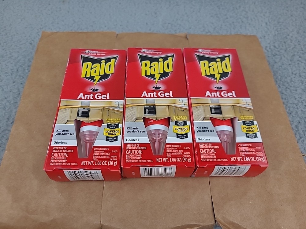 3x Raid Ant Gel Odorless Bug Control  1.06 Oz.