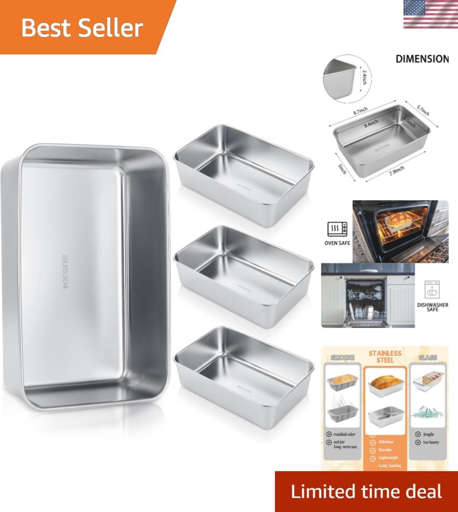 Rectangular 8.5 x 5.5 Inch Stainless Steel Loaf Pans for Baking & Storage