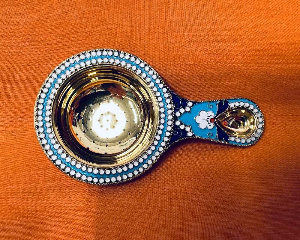 Russian Silver Enamel Strainer