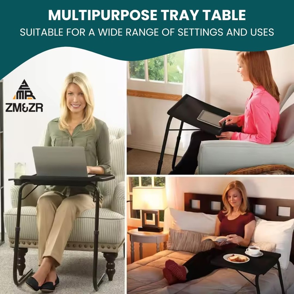 Foldable TV Tray Table Adjustable Height Portable Snack Table