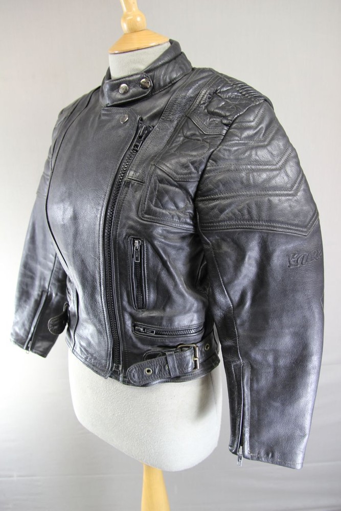 EURO STYLE CLASSIC BLACK LEATHER BIKER JACKET: SIZE 10