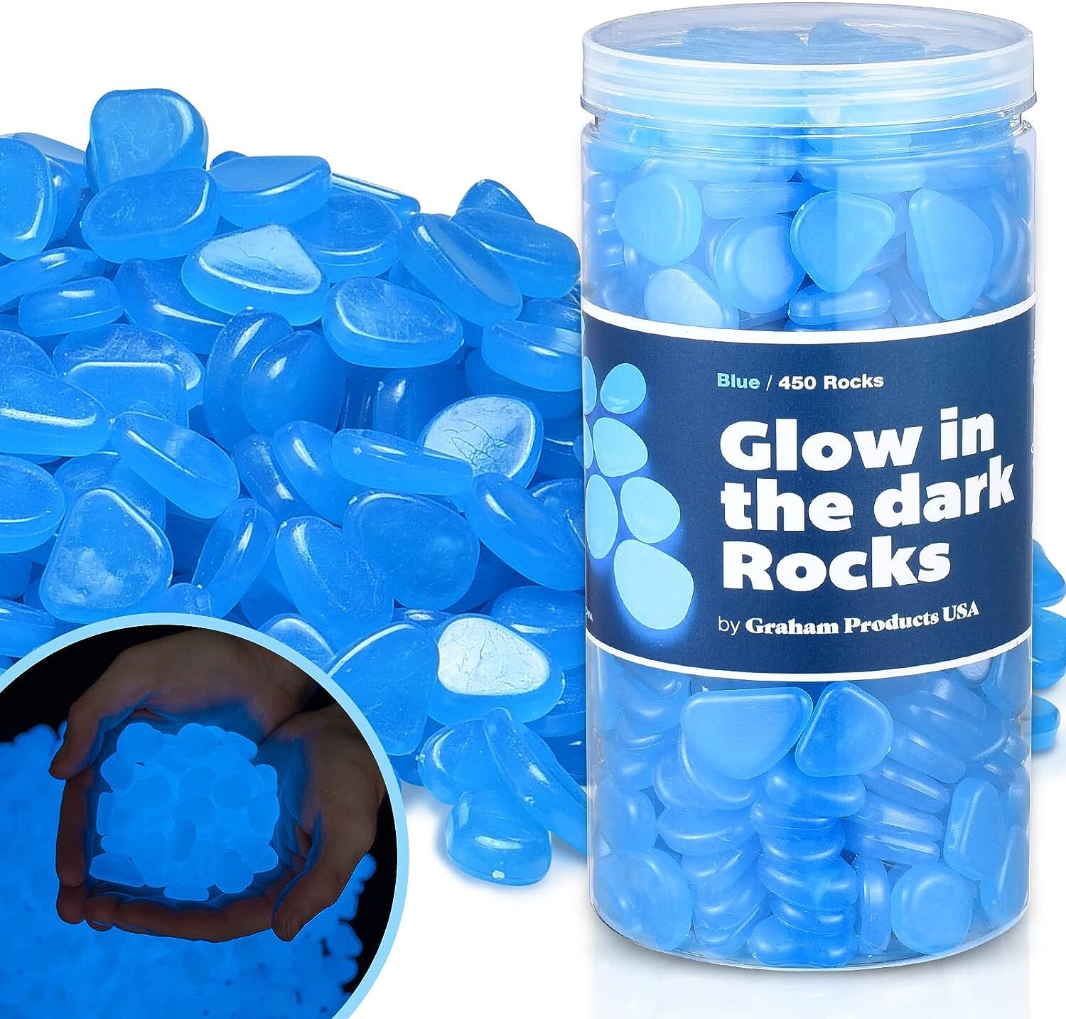 Glow in The Dark Rocks Indoor & Outdoor Use Blue, 450 Pieces