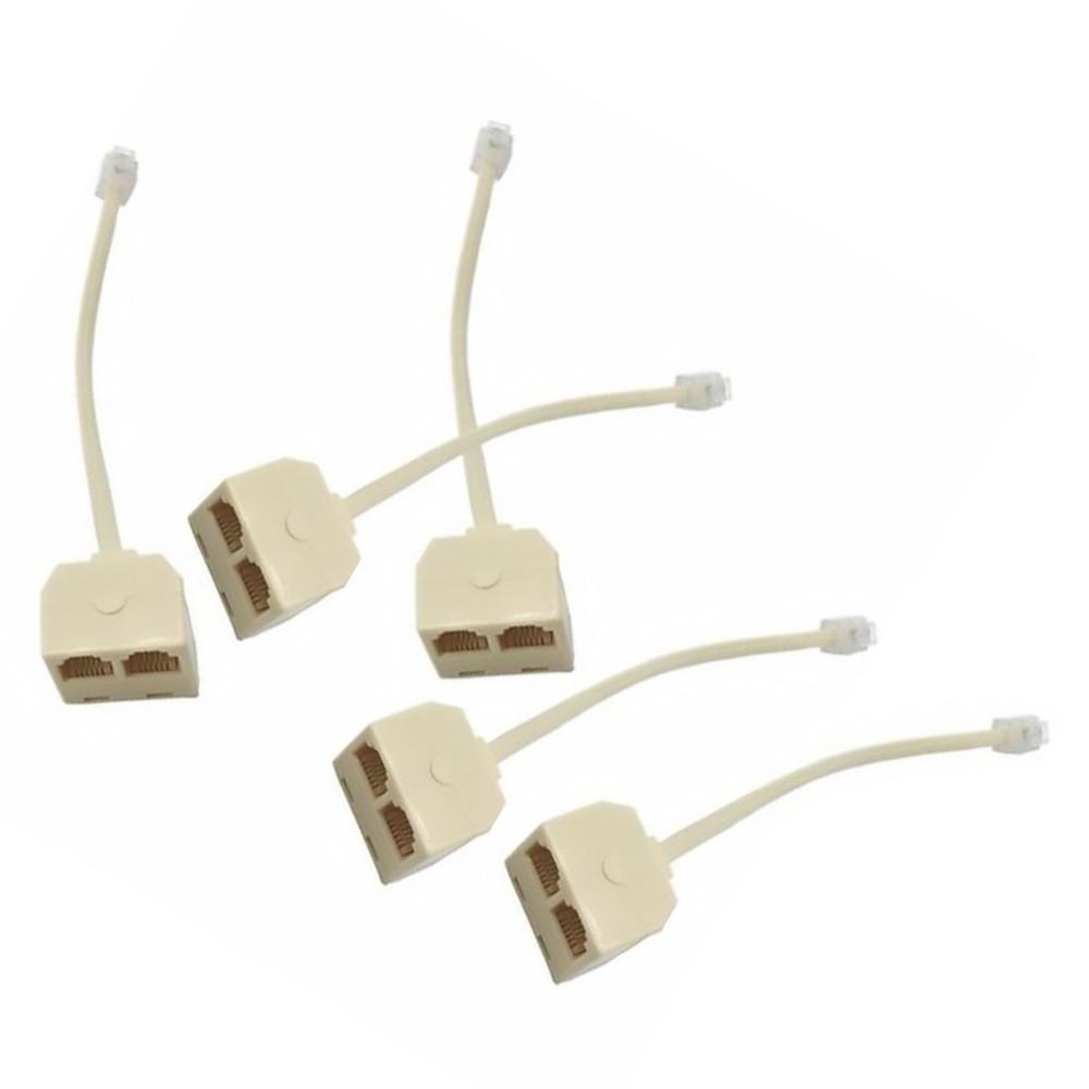5 Pcs 2 Way Telephone Plug Landline Splitter Adapter Socket