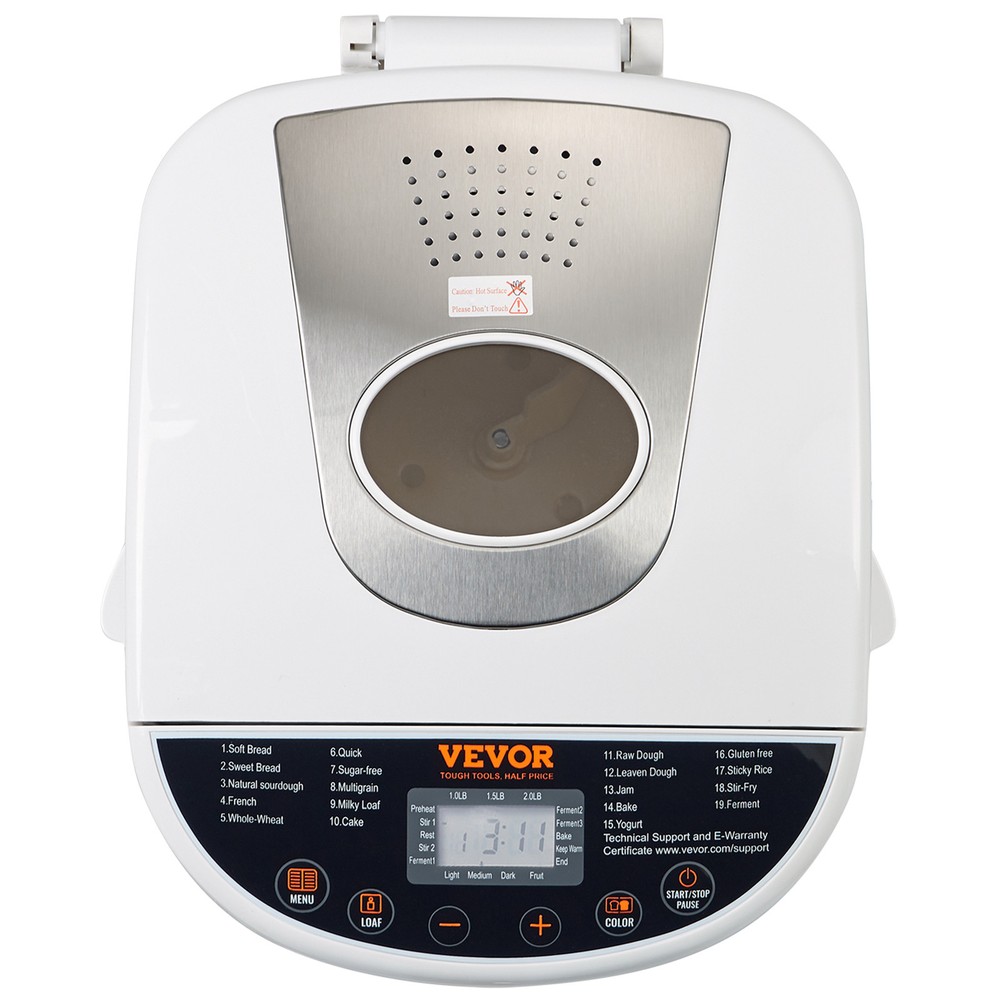 VEVOR 2LB 19-in-1 Bread Maker Automatic Compact Dough Machine Nonstick White
