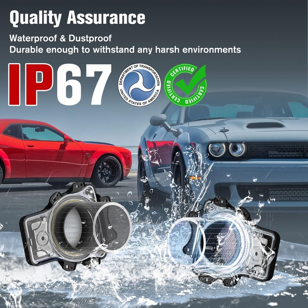 Dodge Challenger Headlights Bulbs, LED Headlamps Air Inserts Assembly Compati...