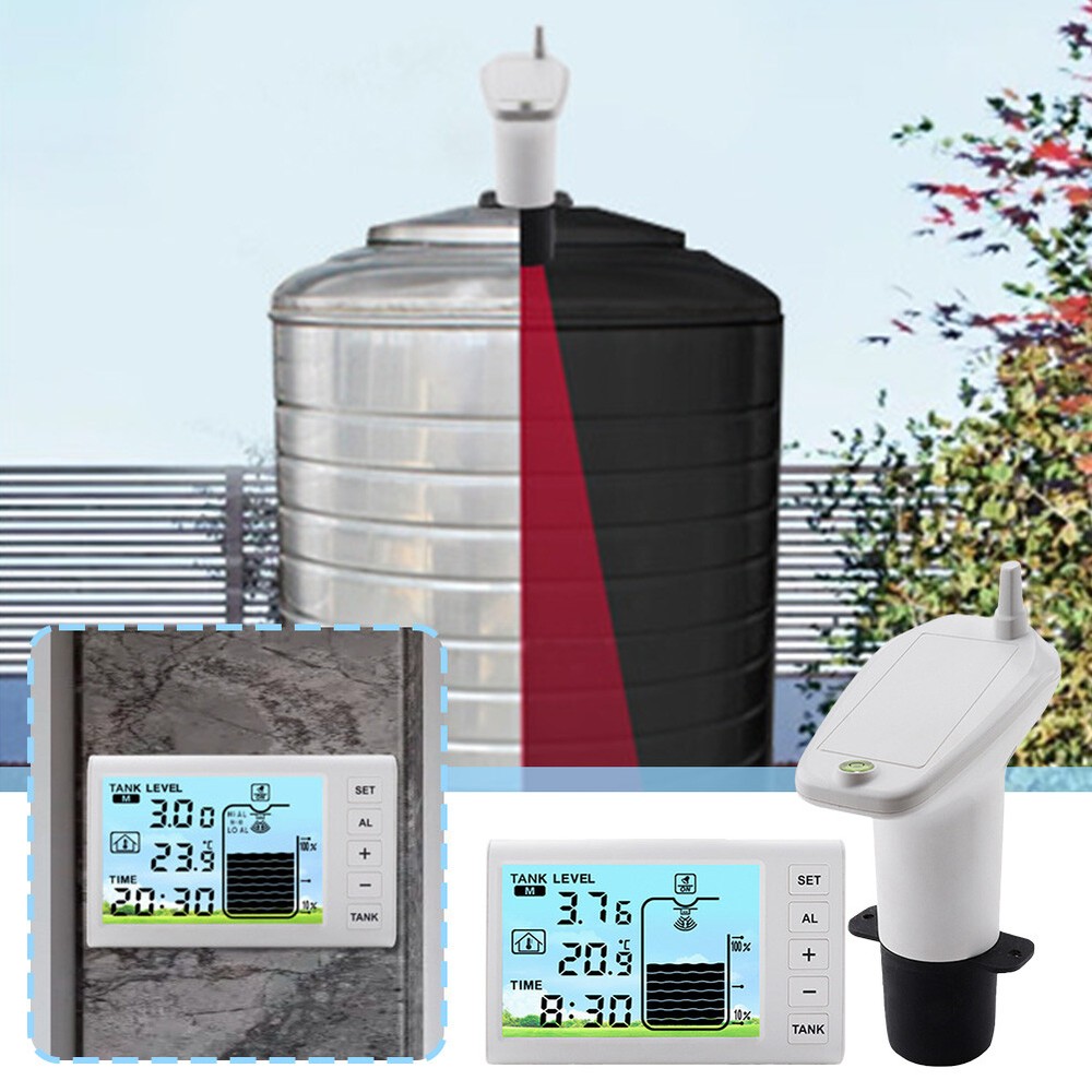 Ultrasonic Water Tank Liquid Depth Level Meter Temperature Sensor Time Display