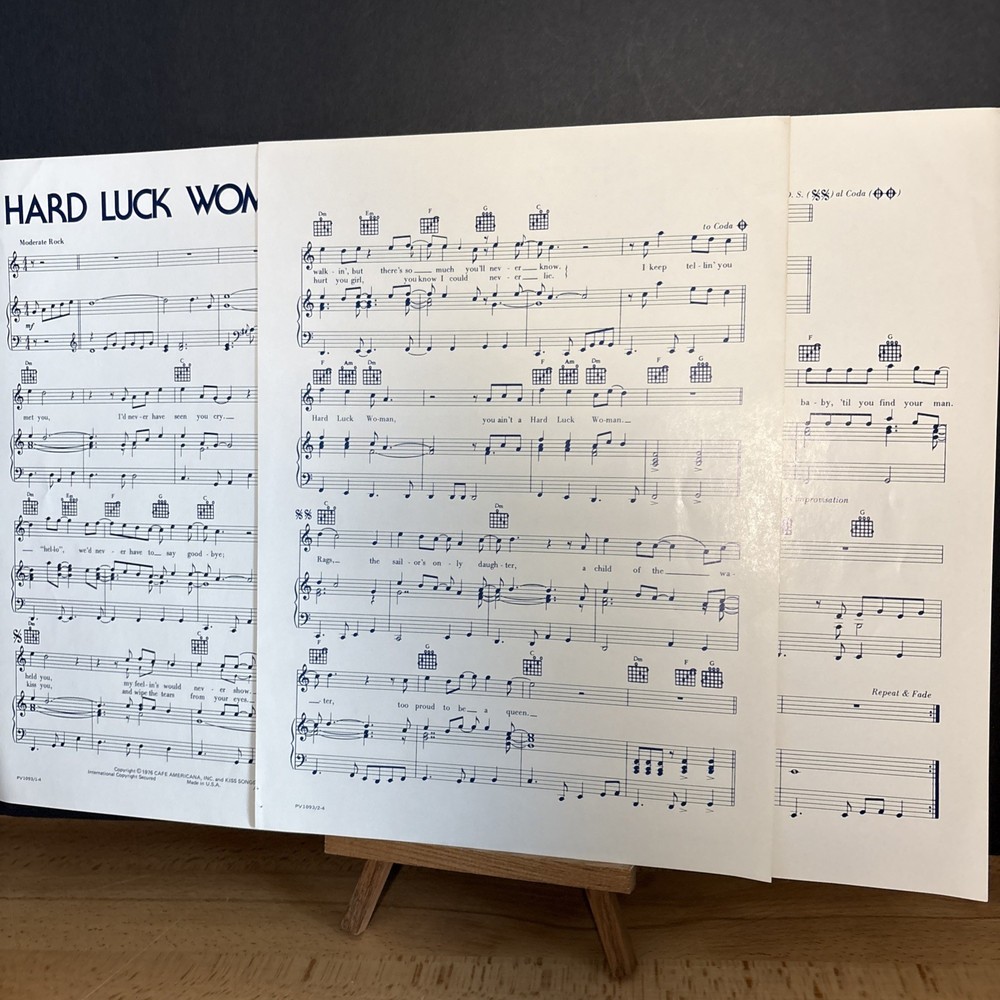 Rare VTG KISS Hard Luck Woman Sheet Music Almo Publications Made USA Cafe Rock