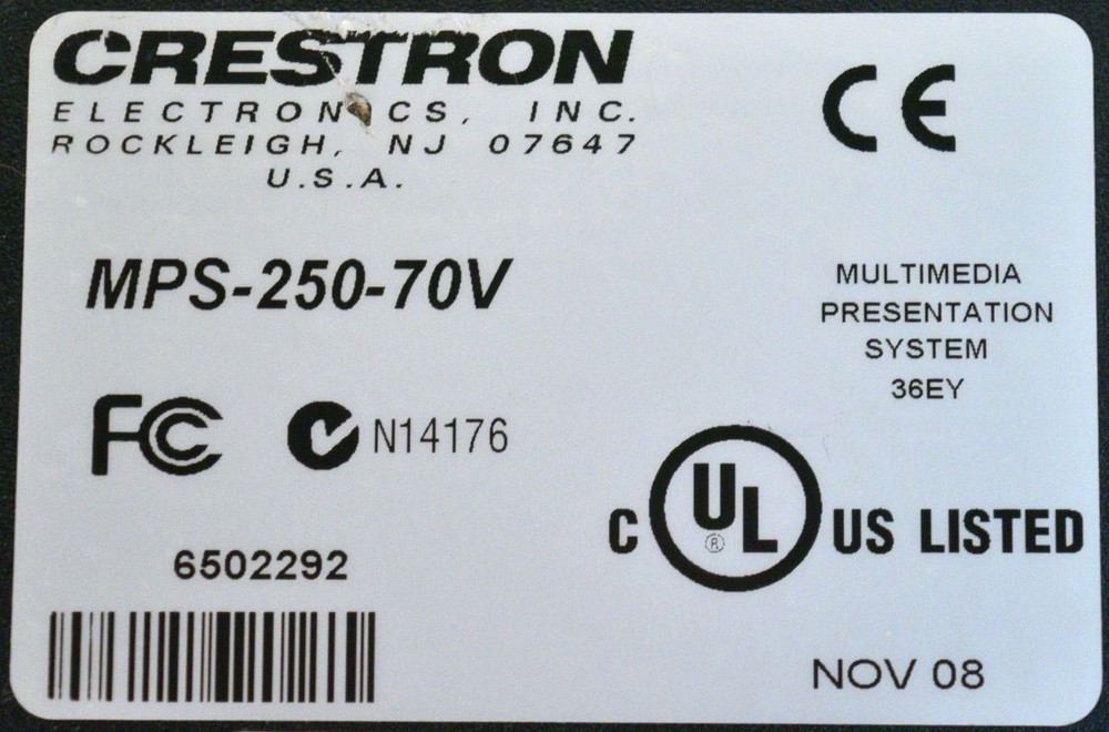 Crestron MPS-250-70V Professional Media System Controller Rackmount