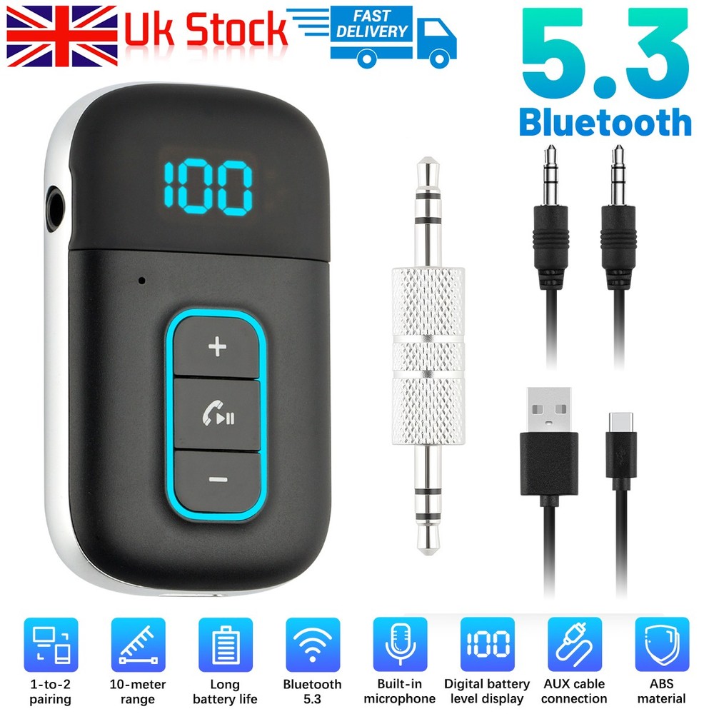 1-To-2 Bluetooth 5.3 Receiver Wireless Audio HiFi Music Adapter 3.5mm Jack AUX