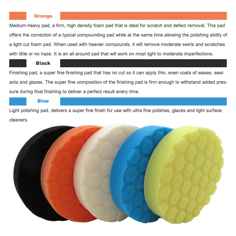 5PCS Car Polishing Pads 3/5/6/7 Inch Flat Sponge Buffing Pad Buffer Polisher Kit