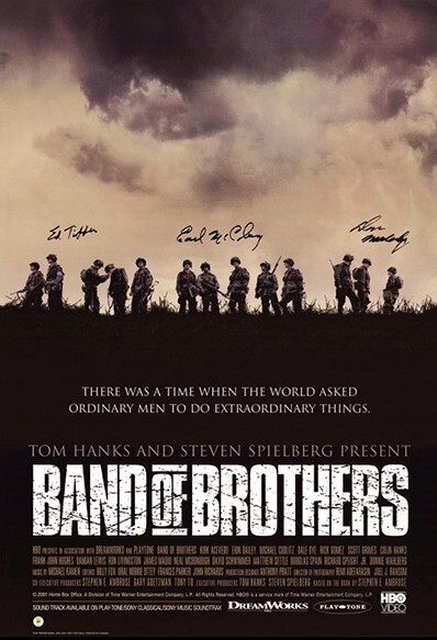 Band of Brothers Poster Autographed by Don Malarkey, Ed Tipper & Earl McClung