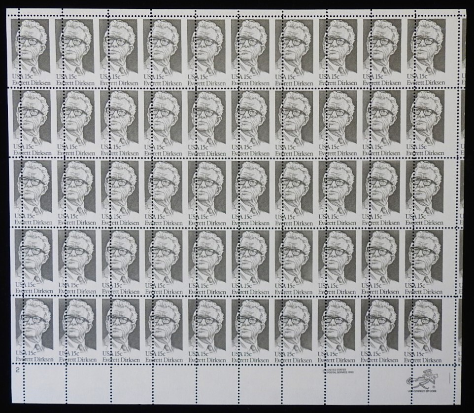 US Stamps, Scarce Misperfed Error Sheet, MNH, Scott 1874, Everett Dirksen