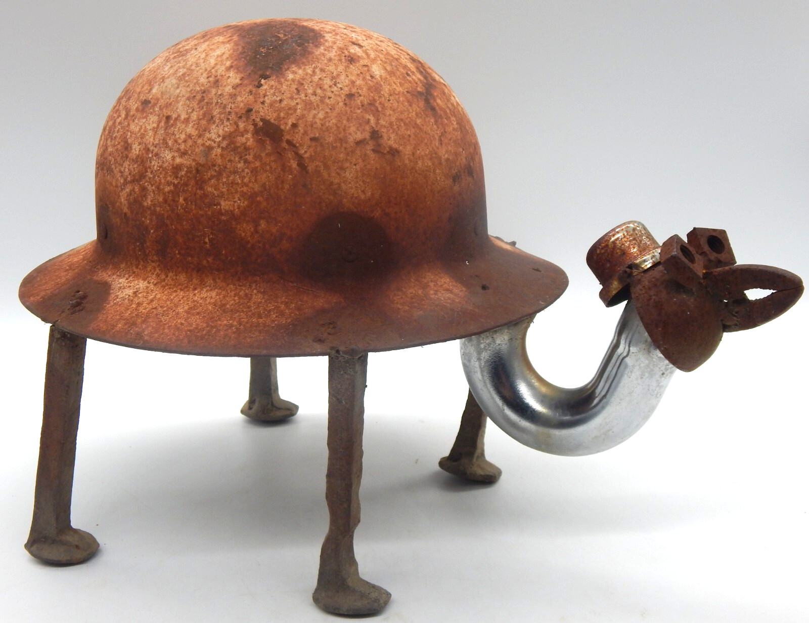 Antique Cast Iron Rusted Turtle Helmet Artisan Outdoor Garden Yard Art USA- RARE