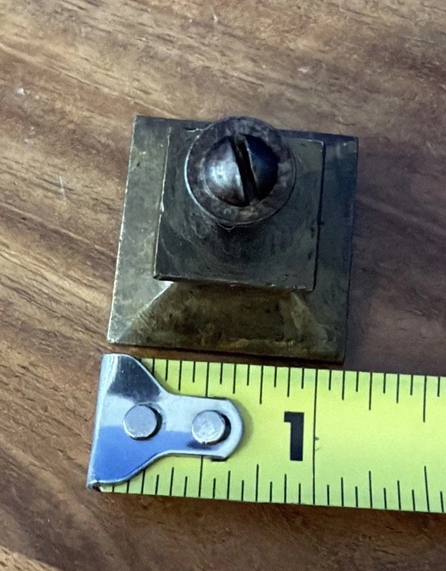 Antique/Vtg Solid Brass Mission Style Drawer Pull Square W Raised Bevel Pointed