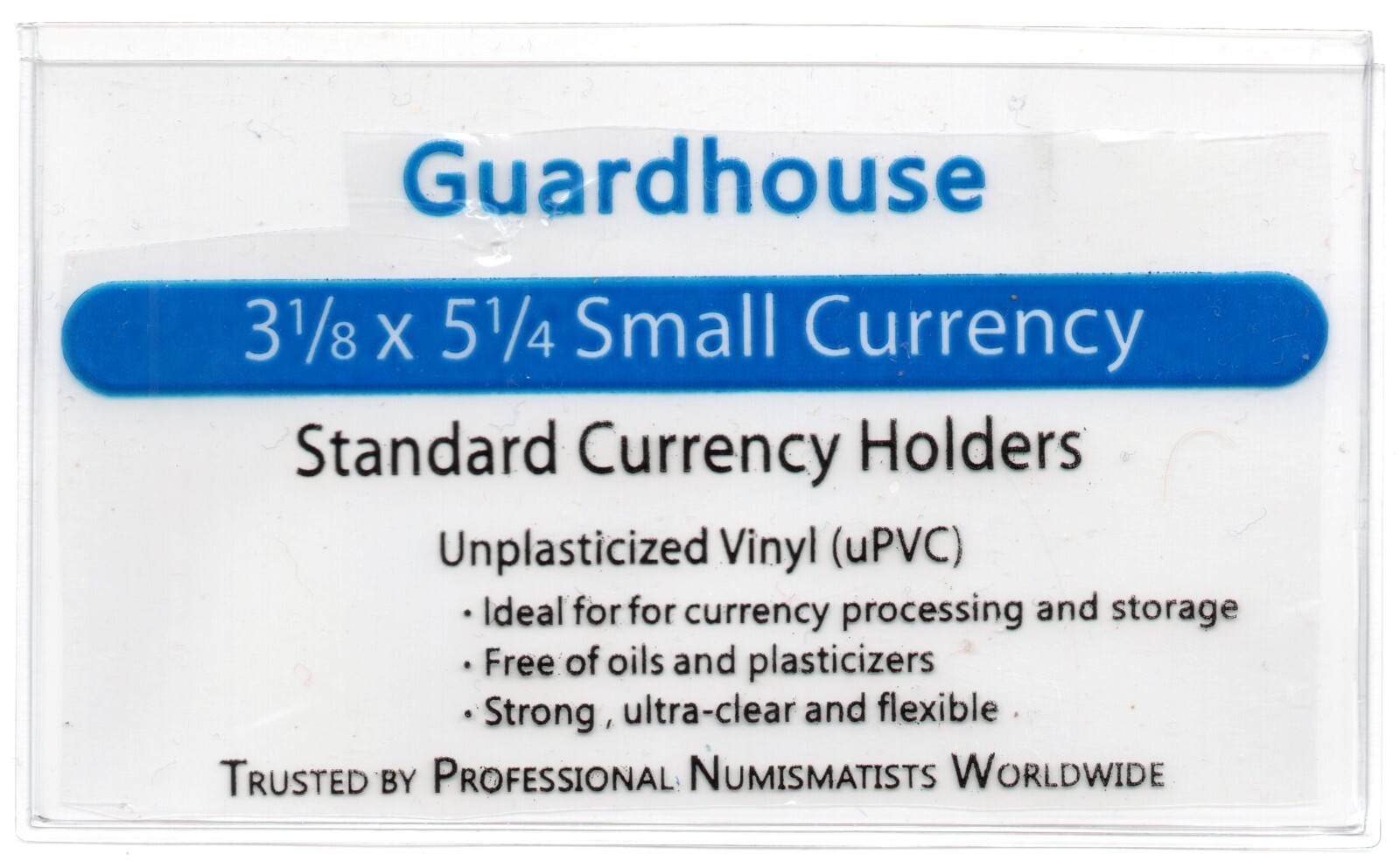 5 GUARDHOUSE SMALL CURRENCY HOLDERS 3 1/8" x 5 1/4" UNPLASTICIZED 7 mil SLEEVES