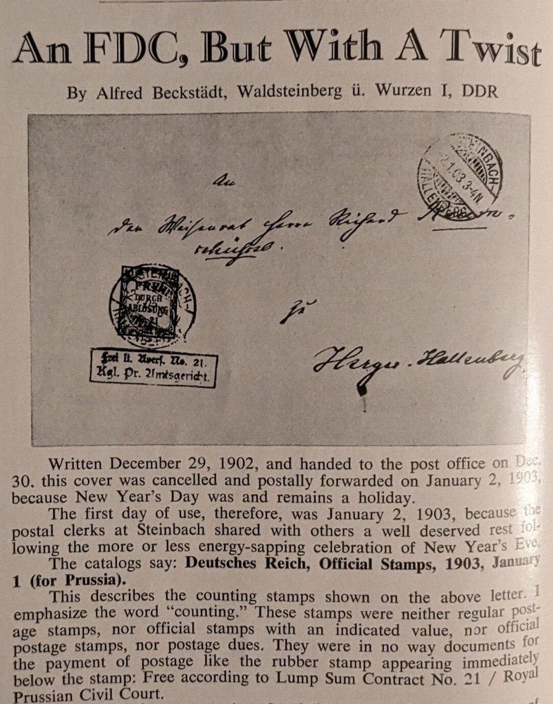 German Postal Specialist Jan 1963 Lindenberg Handbook Zonal Border FDC W/Twist