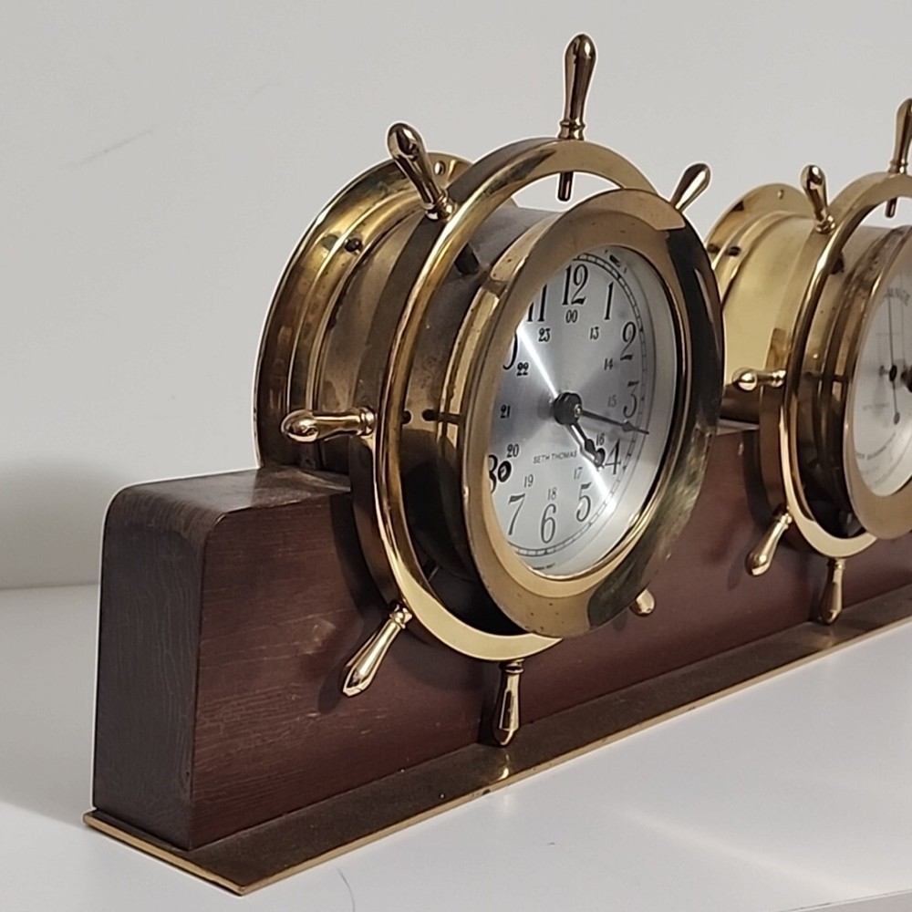 Seth Thomas Ships Bell Brass Helmsman Clock & Barometer E537-011