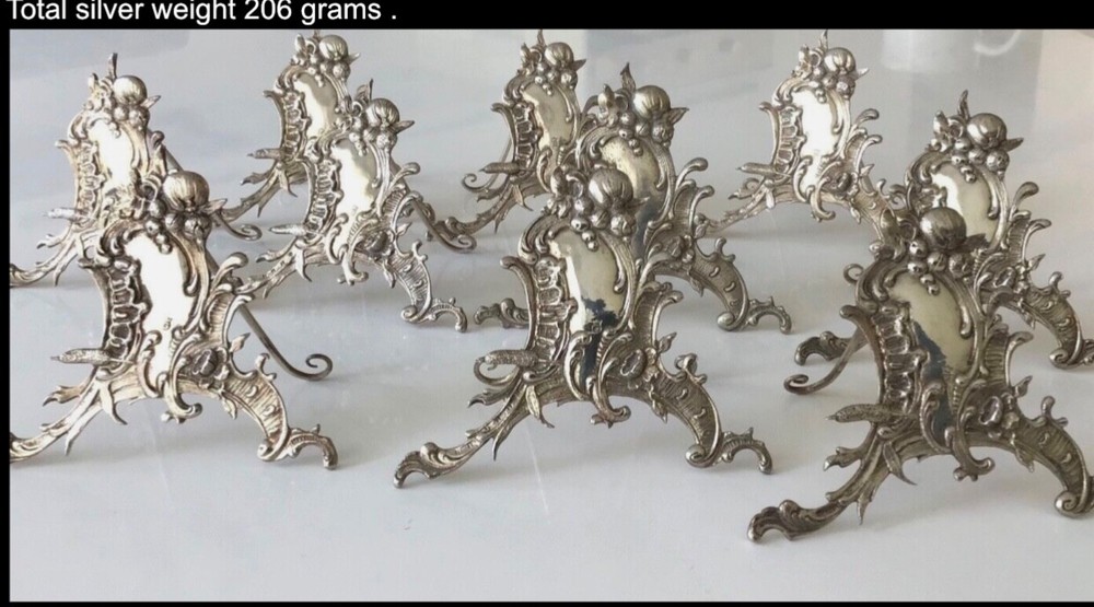 silver German solid  silver card menu or name Holder Rococo 10/PS