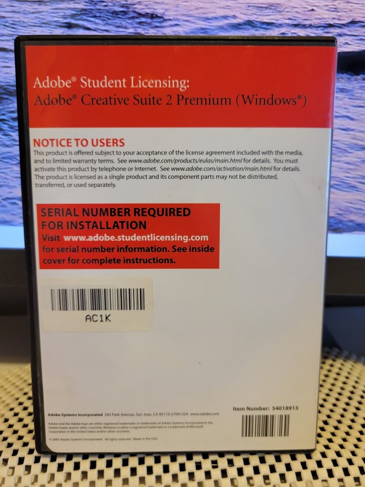 ADOBE STUDENT LICENSING CREATIVE SUITE 2 PREMIUM WITH CODE FOR SERIAL NUMBER