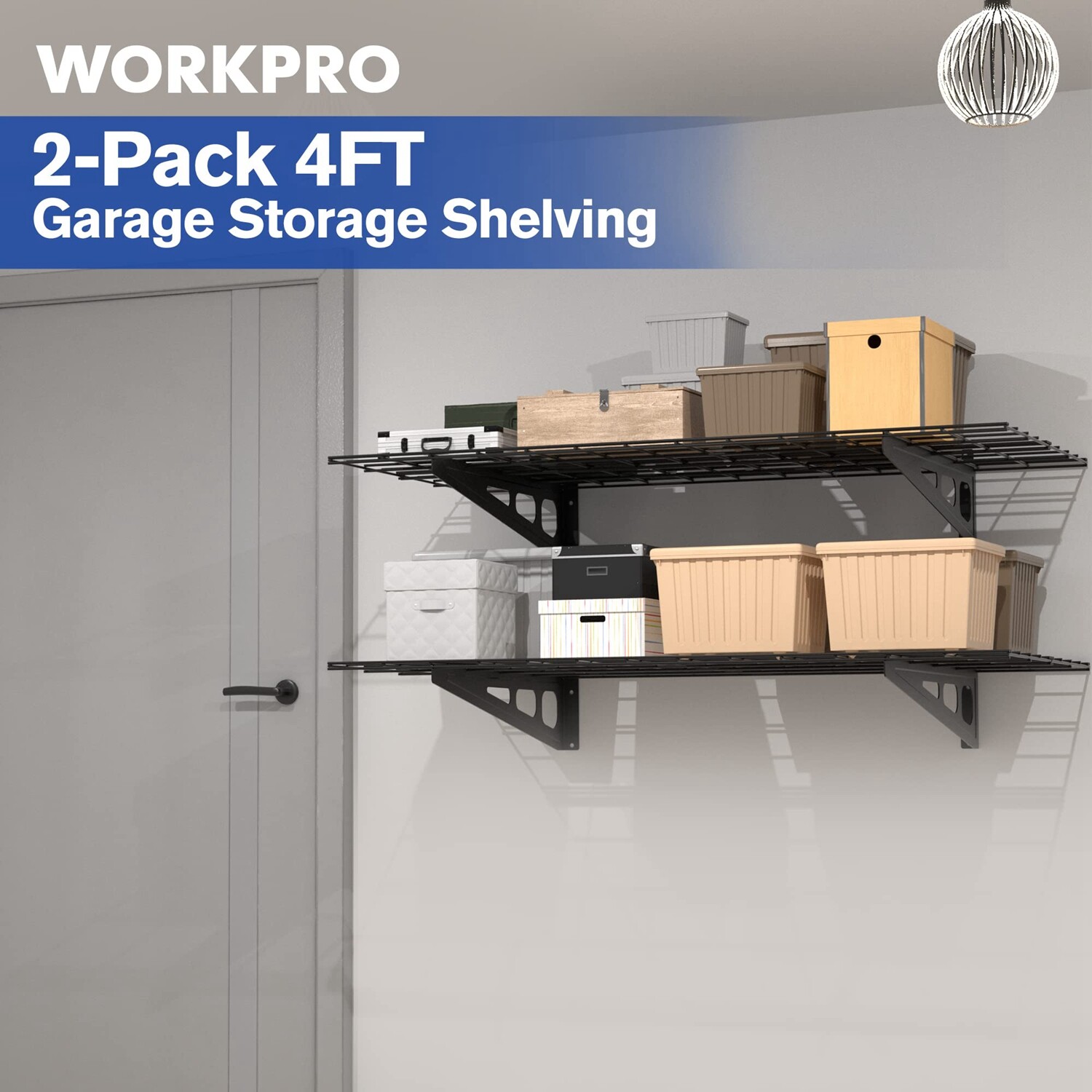 WORKPRO 2-Pack 2 X 4FT/6FT Garage Wall Shelving Heavy Duty Wall Mounted Shelving