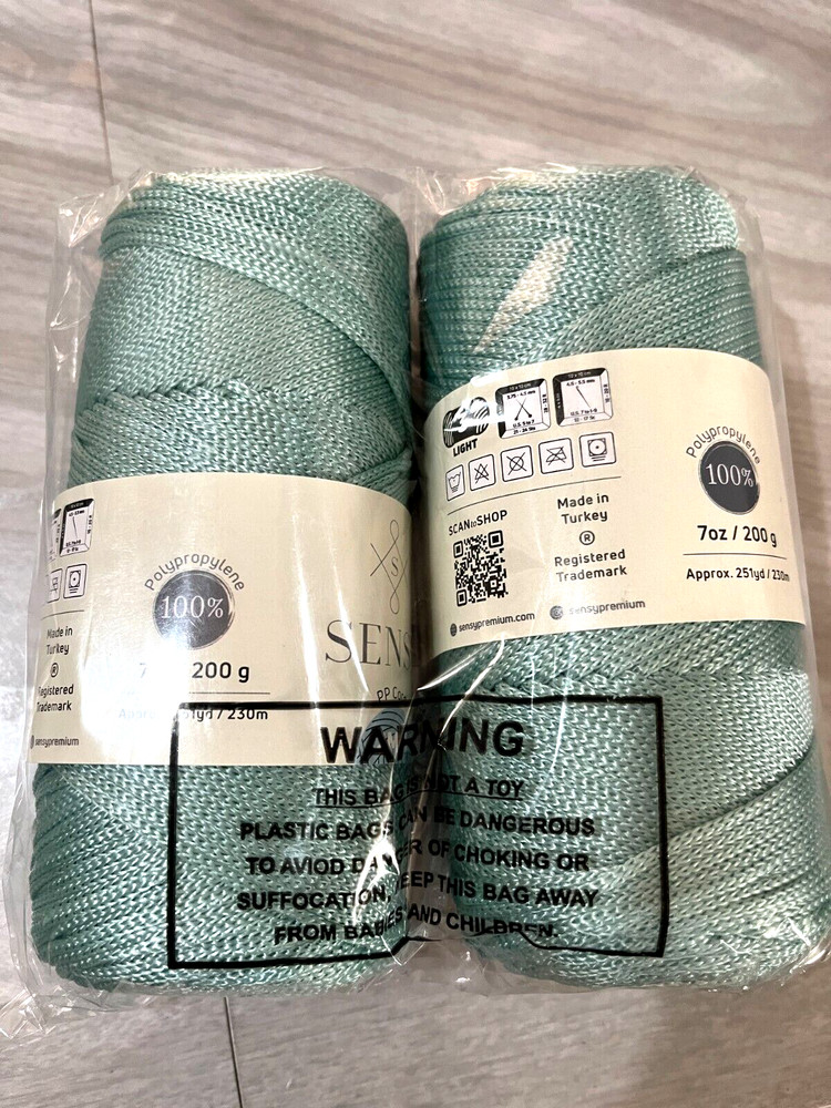 Sensy Polyester Macrame Cord 2mm x 250 yards Polypropylene mint 2pack