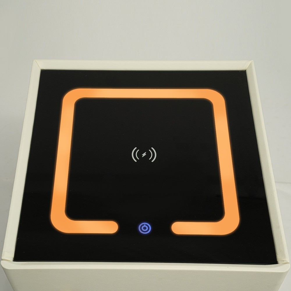 White Wireless Charging Bedside Cabinet w/Lock Bluetooth Speaker Bedside Table