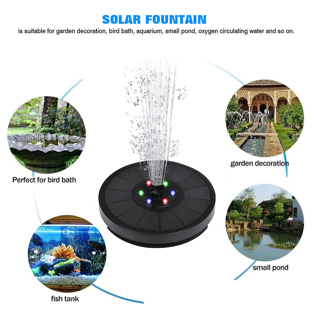LED Solar Power Bird Bath Water Fountain Pump Floating Outdoor Pond Pool Decor