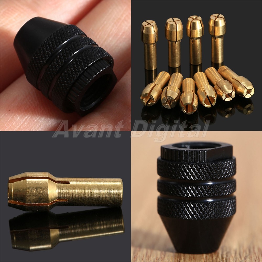 10PCS 0.5mm-3.2mm Brass Collet Chuck Bits & M8 Keyless Chuck Rotary Tool Kit