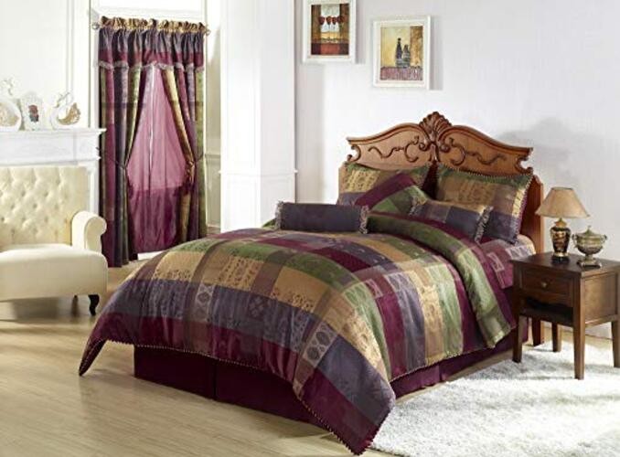 7 Pieces Multi Color Gitano Jacquard Patchwork Comforter Set Size Bedding King