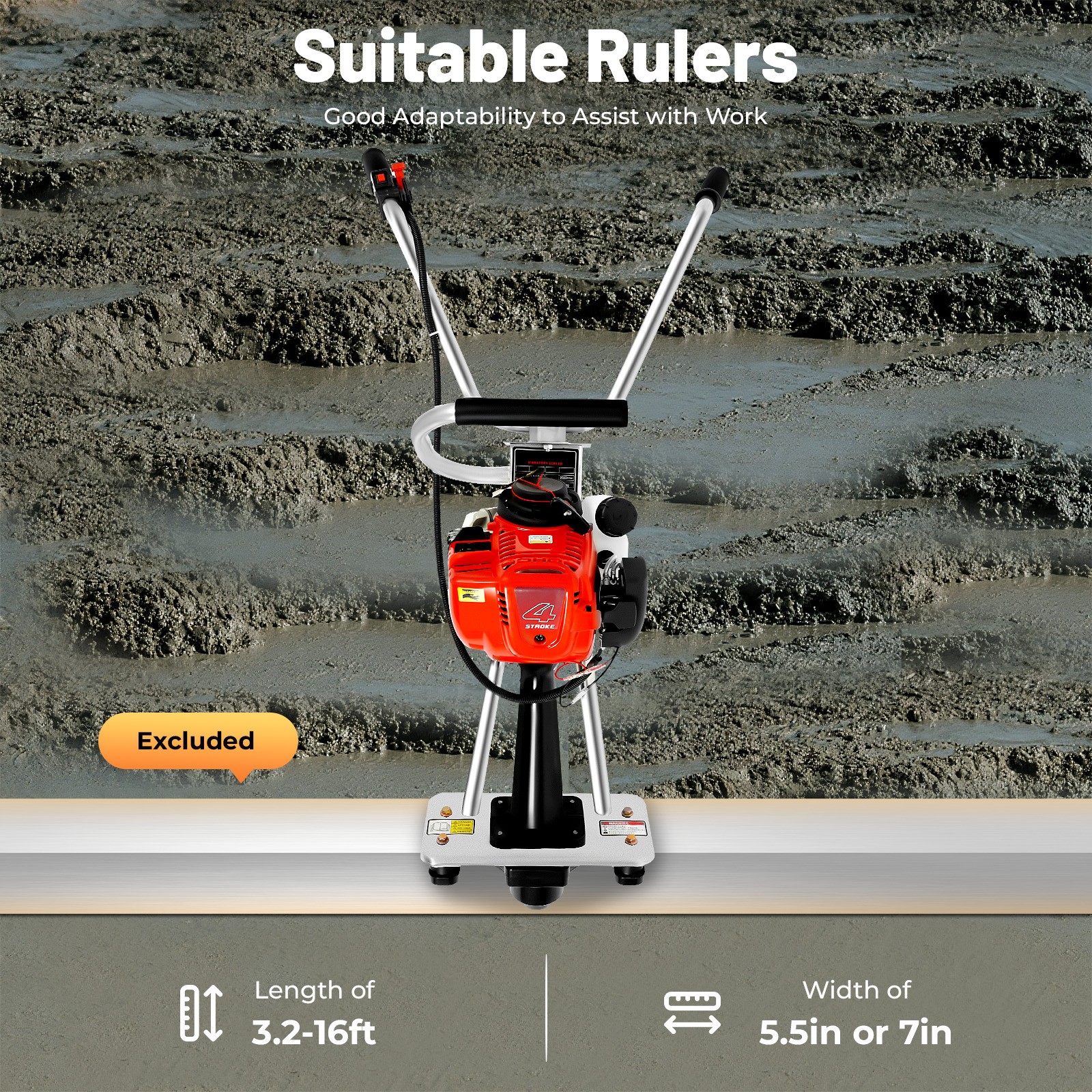 4 Stroke Gas Power Vibrating Concrete Power Screed Finishing Engine For 5m Ruler